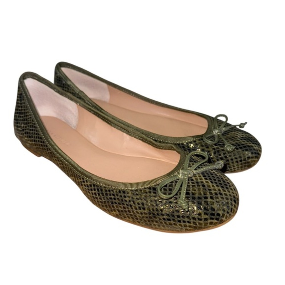 Banana Republic Ashley Womens 7.5 Pre-Owned Olive Snake Print Ballet Flats Bow